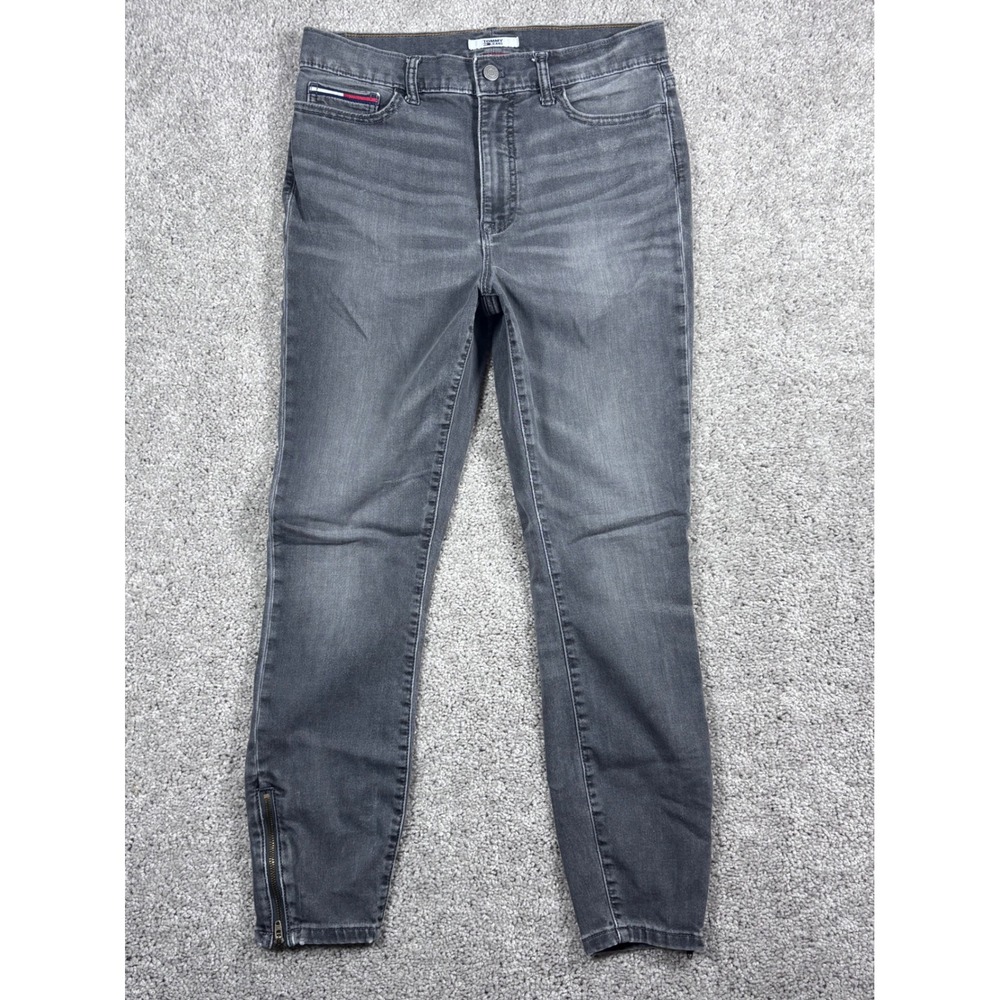 Tommy‎ Jeans Womens Gray Wash High Rise Ankle Skinny Jeans Zip Hem Size 30